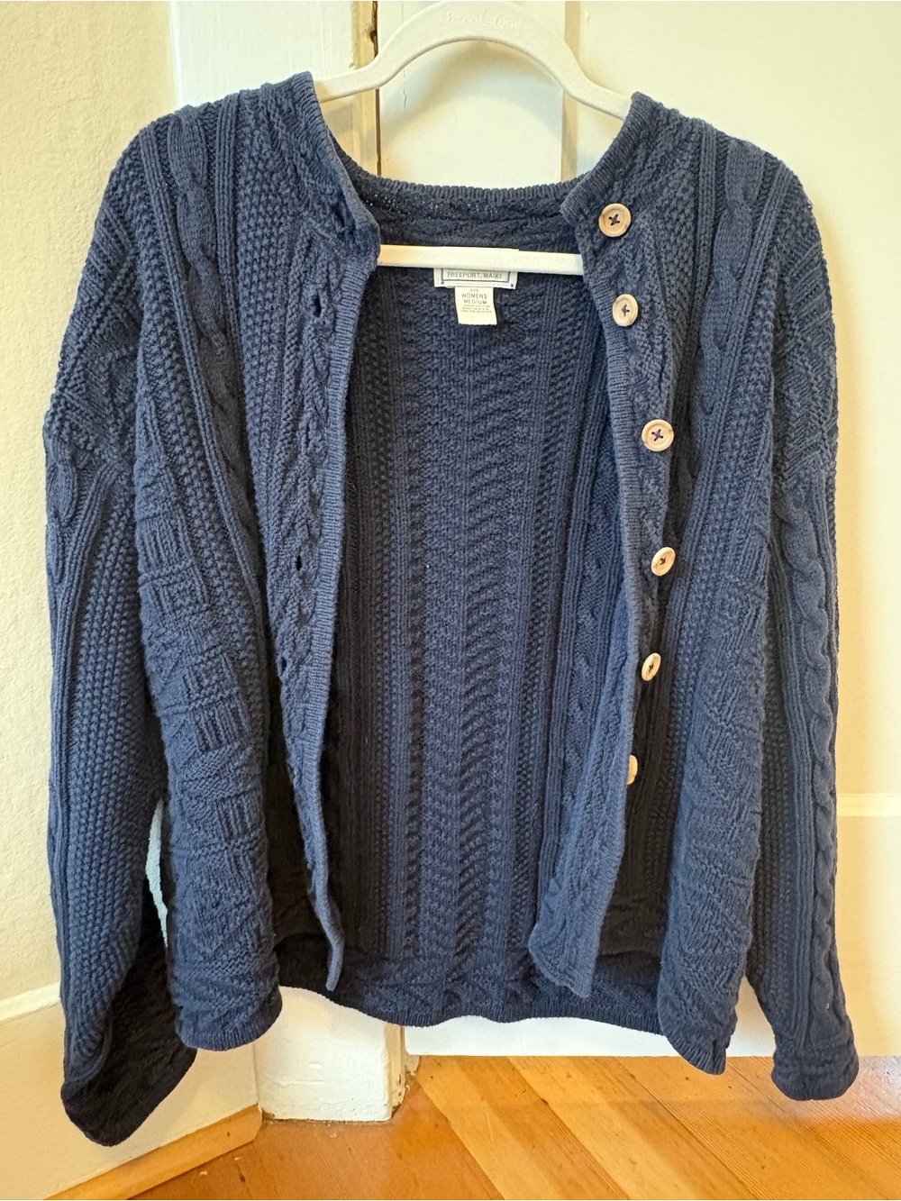 L.L. Bean Navy Blue Cable-Knit Button Cardigan